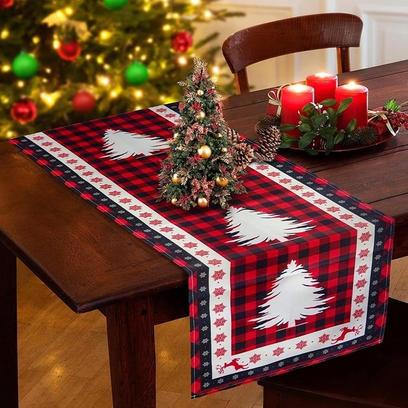 Adoramour Christmas Buffalo Plaid Table Runner 13 X 72 - Picture 2 of 4